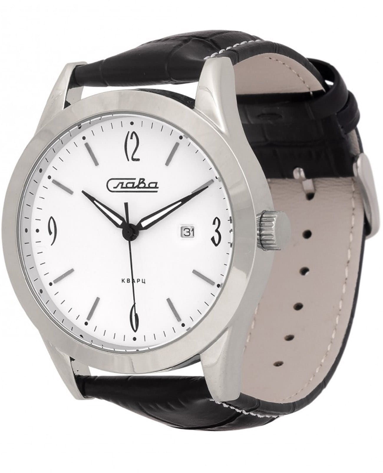 Слава Слава Традиция 2341466/300-2115  2341466/300-2115 кварцевые мужские часы белый циферблат, браслет кожаный — вид спереди